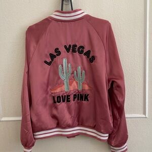 Victoria's Secret Pink Las Vegas Bomber Jacket with Cactus Embroidery sz.L